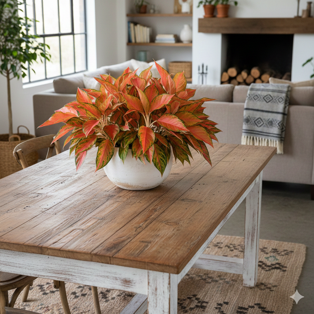 Aglaonema Orange Lipstick-White Pot with Coco Peat Indoor Plant