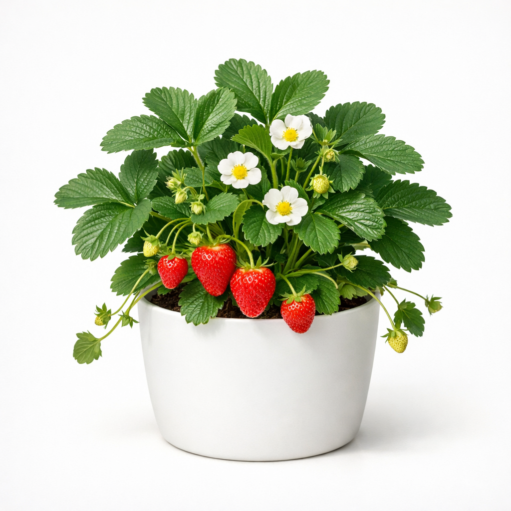 Strawberry-स्ट्रॉबेरी पौधा || స్ట్రాబెర్రీ మొక్క-White Pot & Coco Peat