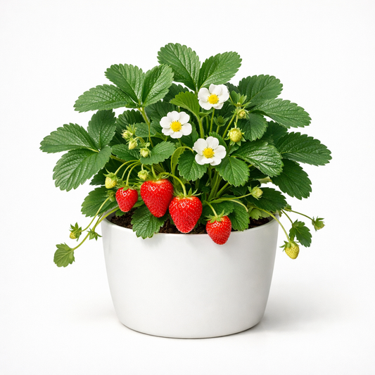 Strawberry-स्ट्रॉबेरी पौधा || స్ట్రాబెర్రీ మొక్క-White Pot & Coco Peat