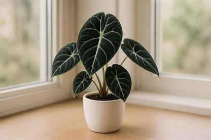 I need the Alocasia Black Velvet plant in white pot of size is 5 inches and the plant will be 5 inches keep the window side and indoor