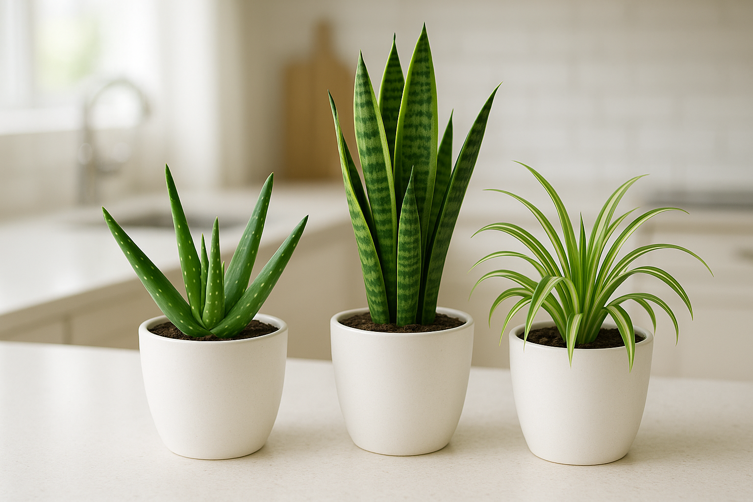 I need the combos of alovera , snake , spider  plants in white pot of size is 5 inches and the plant will be 5 inches keep the kitchen  side and indoor keep all the images in one frame like the combo