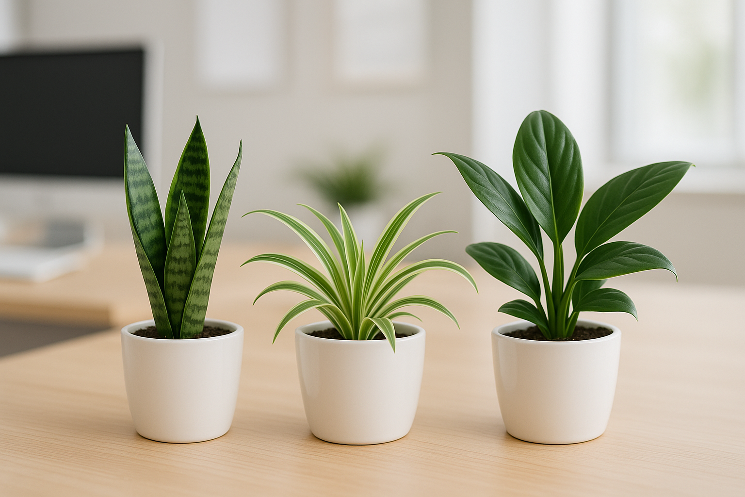 I need the combos of snake , spider , peace lily  in white pot of size is 5 inches and the plant will be 5 inches keep on the work desk and indoor keep all the images in one frame like the combo