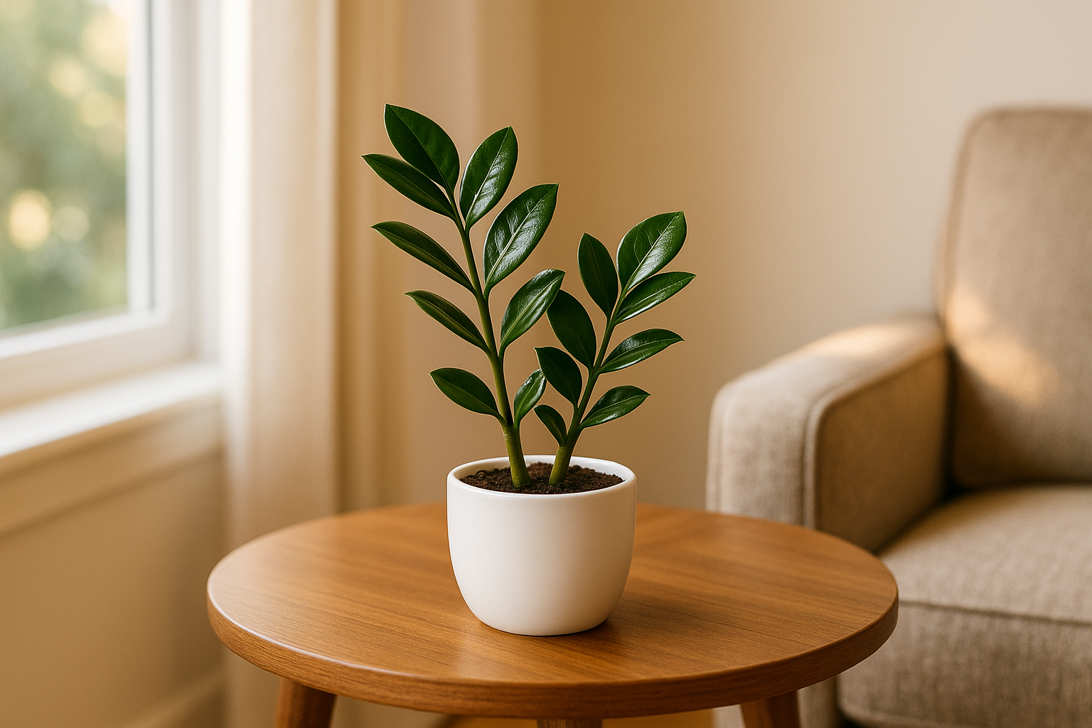 I need the green zz plant in white pot of size is 5 inches and the plant will be 5 inches keep as usal where the people keeps this plant in home you only suggest this 