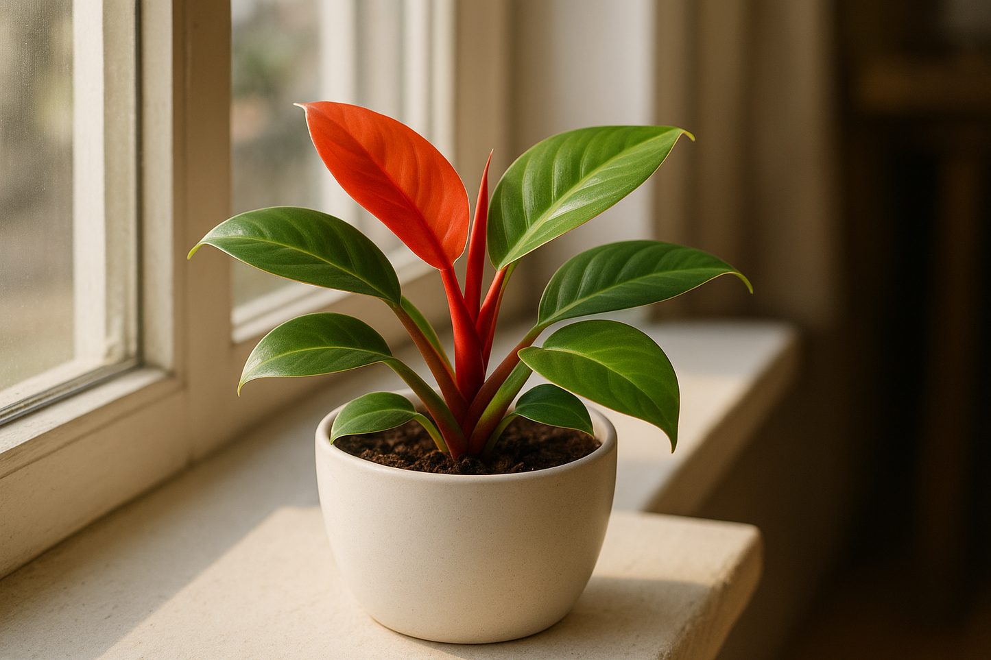 I need the philendron cherry red  plant in white pot of size is 5 inches and the plant will be 5 inches keep the window side and indoor I need the natural image 