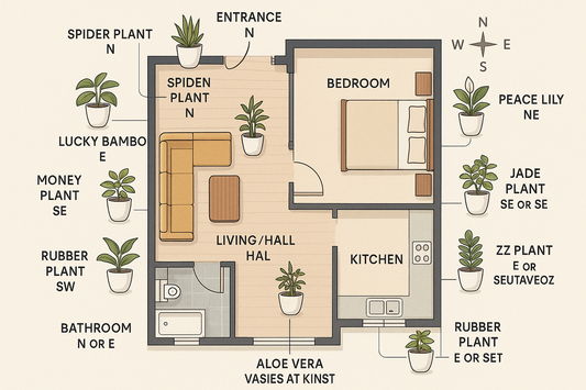 Like i want the plants for the one  bed room , hall and kitchen flat i need some plants need to add like spread the plants here and their keep in them white pot show me which plant where to keep according to vastu  and keep this plants i will list them are snake plant , money plant , lucky bamboo, jade plant , alovera , peace lily , spider plant , rubber plant ,zz plants keep this according to them